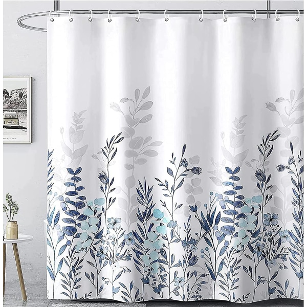 Kylpyhuoneen suihkuverho, sininen ja harmaa suihkuverho, akvarelli kukkainen suihkuverho 180cm*180cm