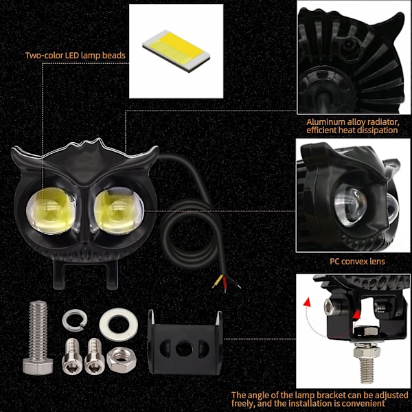 LED Bilkjøring Tåkelys, Motorsykkel Frontlys Tofarget Amber/hvit 2 Stykker 2,6 Tommer Pod Lys Arbeidslys For Motorsykkel Lastebil ATV SUV Båt F
