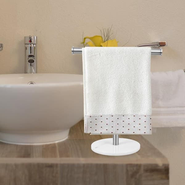 Håndkleholder i rustfritt stål med marmorbase, T-formet badehåndkleholder