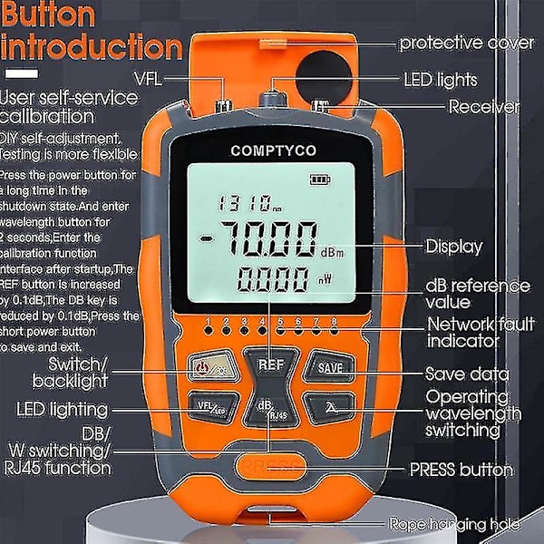 Comptyco -m70 4 i 1 Mini Optisk Effektmeter Visuel Fejlfinder Netværkskabeltest Optisk Fiber-yuhao