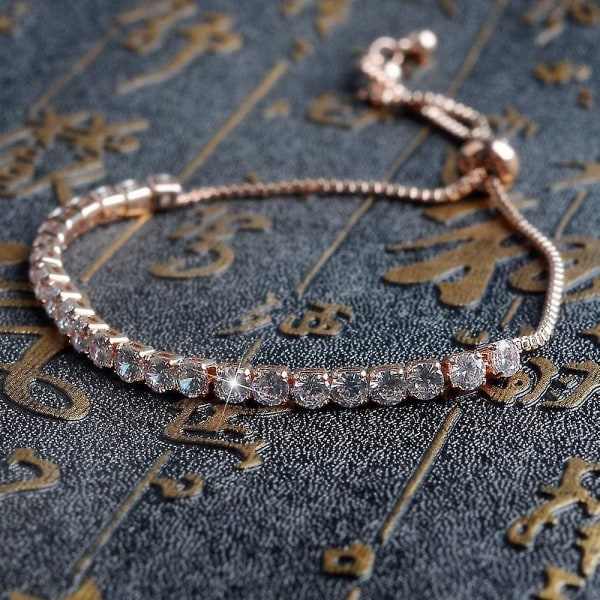 Mode justerbart kedjearmband för kvinnor, cubic zirconia roséguld presentarmband av lyxiga glänsande smycken