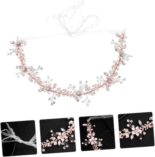 Romantisk brudehårtilbehør Legeringsblomsterhodebånd Bryllupshodeplagg Rhinestones for brud