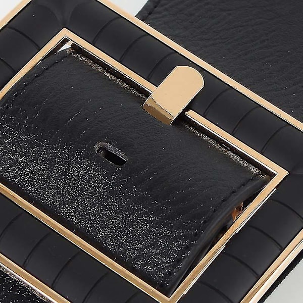 Damebredd Belte Stretch Elastisk Bånd Wrap Cinch Retro Høy Midje Metallspenne Dekorativt Belte