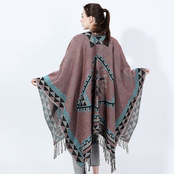 Dame Poncho Cape Åpen Front Vår Cardigan Dame Reversibel Fri Størrelse Cape Trykt Overdimensjonert Varmt pink