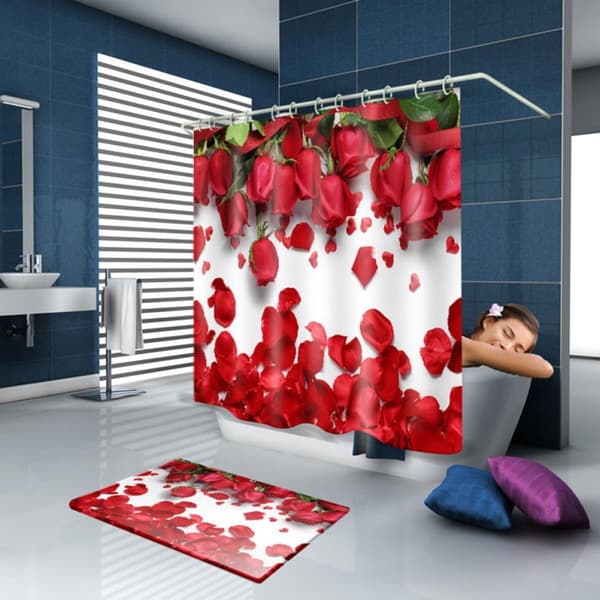 Vanntett 3D Rose Trykk Dusjforheng for Baderom Hjem, Polyestermateriale