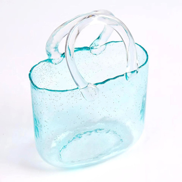Hantverkargjord Glasvas, Fiskbål, Blåsbubblor, Handväska Form Klar Vas för Jul, Födelsedagspresent, Bord, Bröllopsdekoration Light blue