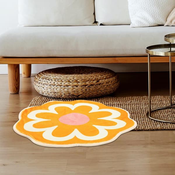Gul Blomsterformet Dekorativt Teppe Vannabsorberende Dusjmatte Polyester