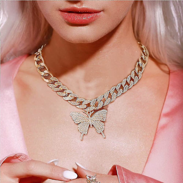 Kristalliperhonen Choker-kaulakoru Kimaltava Rhinestone-riipuskaulakoru Bling Kulta Hopea Ketju Perhonen Koru