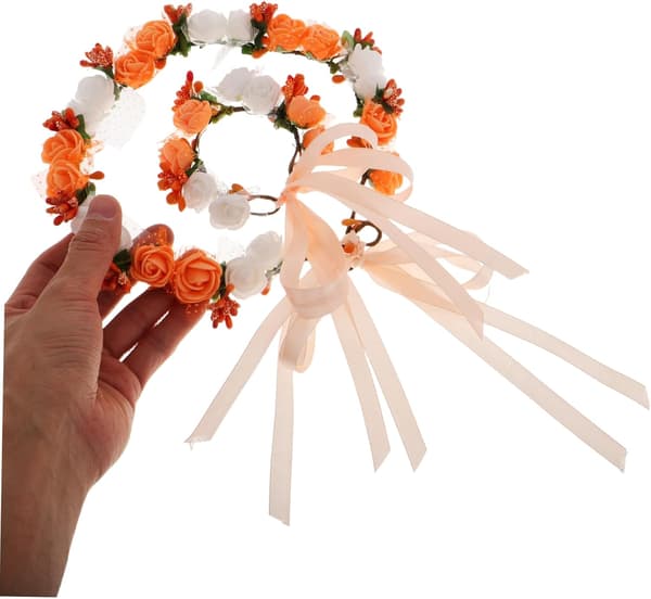 1 sett Boho Rose Blomster og Håndleddscorsage Bryllup Strandfotografering Hårpynt