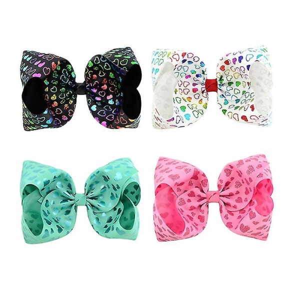 4pcs 8 Inches Ribbed Band Bow-knot Hairpins Unicorn Printed Pattern Hair Clips Delicate Bow Bobby