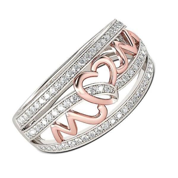 Mode Hjerteformet Ring Kreativ Ring Mor Finger Ring Moder Ring Gave (Rosenguld, Nummer 9 Stil)
