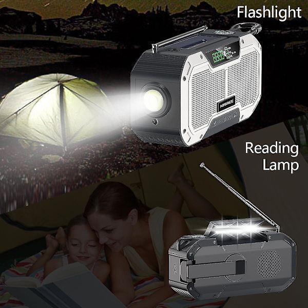 Ipx5 Vandtæt Autoscan Nødradio Solenergi Håndsvingbar Bærbar Am/fm Radio 2000/ Til Udendørs Med Lommelygte White(2000mAh)