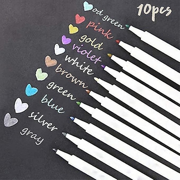 10 Farger Metallic Tusjpennsett DIY Album Gavekortlaging
