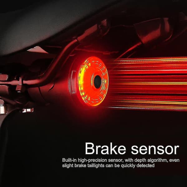 Vanntett Smart Bakre Sensor LED Sykkellys Auto Bremsesensor (1 Stykk Svart