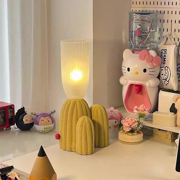 Bordlampe Kaktusgrønn Hvit Harpiks Glass Skrivebordslys
