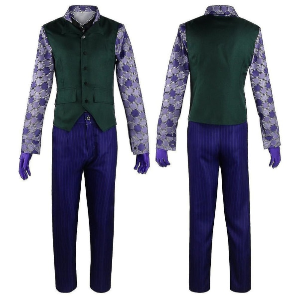 The Joker Kostume Outfit - Frakke, Skjorte, Vest, Slip, Handsker og Bukser - Sæt til Voksne 3XL