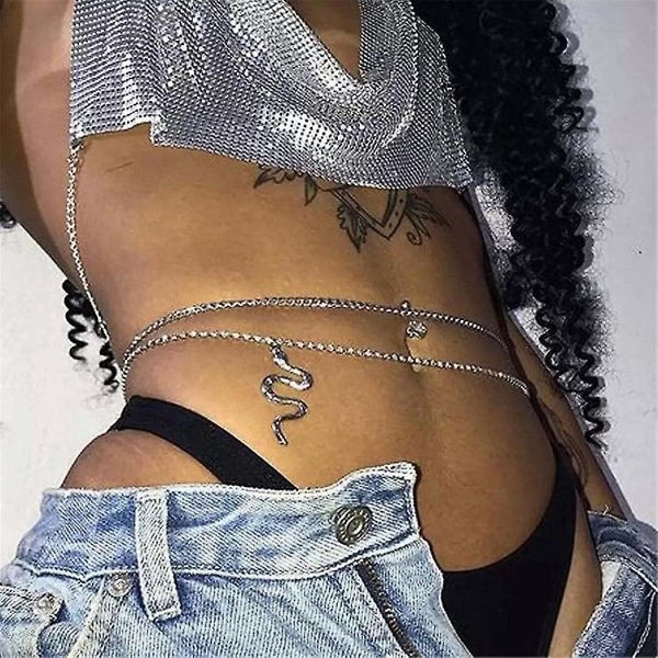 Sølv taljekæde Snake Belly Body Chains Crystal Beach Fashion Talje smykker tilbehør til kvinder A