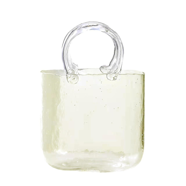 Hantverkargjord Glasvas, Fiskbål, Blåsbubblor, Handväska Form Klar Vas för Jul, Födelsedagspresent, Bord, Bröllopsdekoration canary yellow