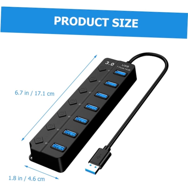 7-port USB-hub USB-splitteradapter Backupstrøm Enkel for bærbar PC og stasjonær