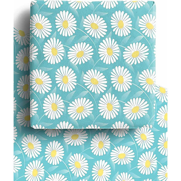 4x Ekologiskt Daisy Blommigt Presentpapper 70x50cm