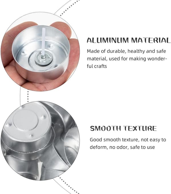 200 sett runde aluminium telysformer med 200 bomullsveker DIY aromaterapi