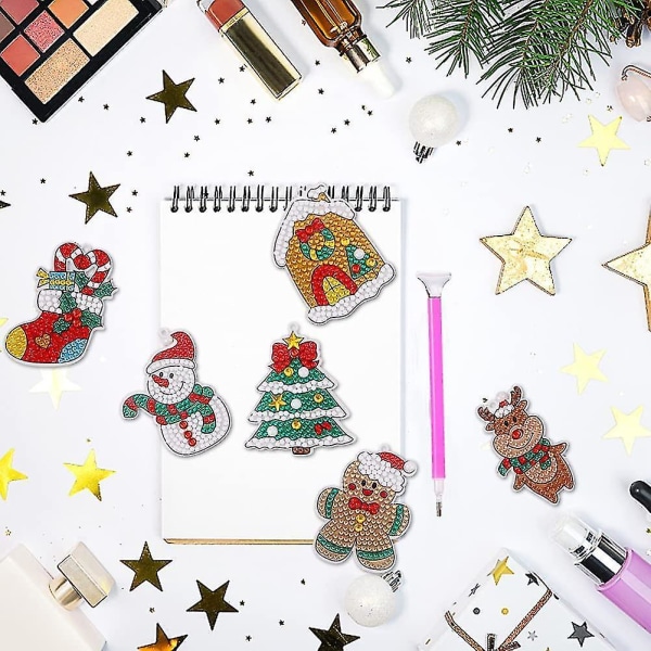 4 stk. Jule DIY Diamantmaleri Nøglering B-Style