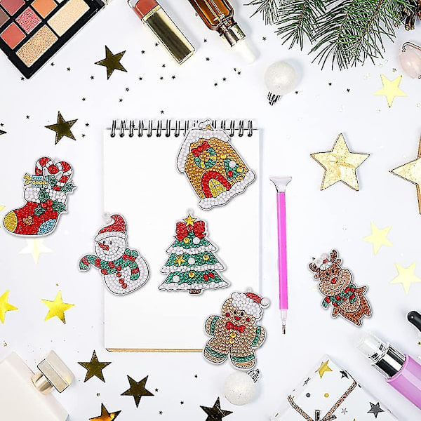 4 stk Jule DIY Diamantmaleri Nøkkelring B-stil