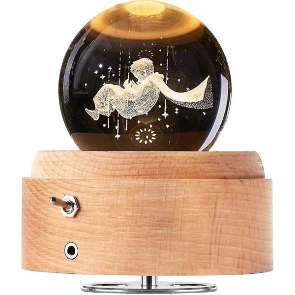 Crystal Ball Music Box 360 Rotating Wooden Gift Holiday