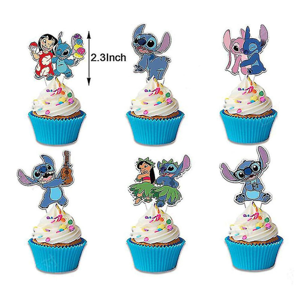 Stitch Cartoon Banner Ballonger Tårta Toppers Set Barn Glad Födelsedag Fest Dekoration Tillbehör