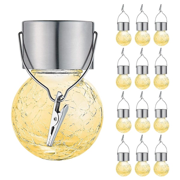 12 stk Sprekkkule Solcelle-Lysekrone Glasskule, Solcelle-Lysekrone warm light