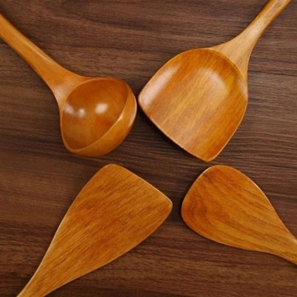 4 stk bambus tre wok spader med slisset spatel Kjøkkenutstyr