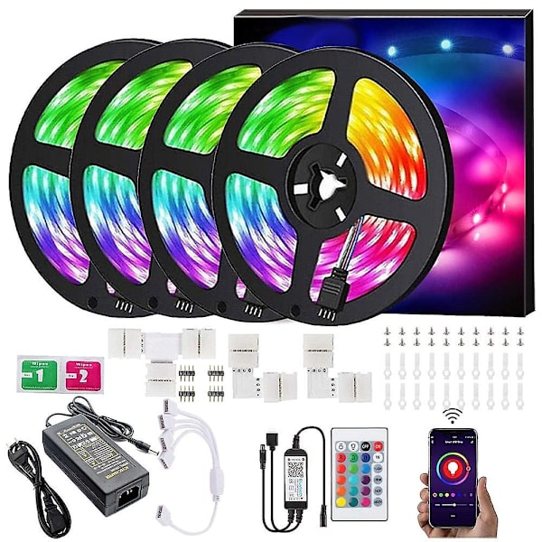 LED-Stripslys med Musiksynkronisering RGB 20m 600leds Bluetooth-styring