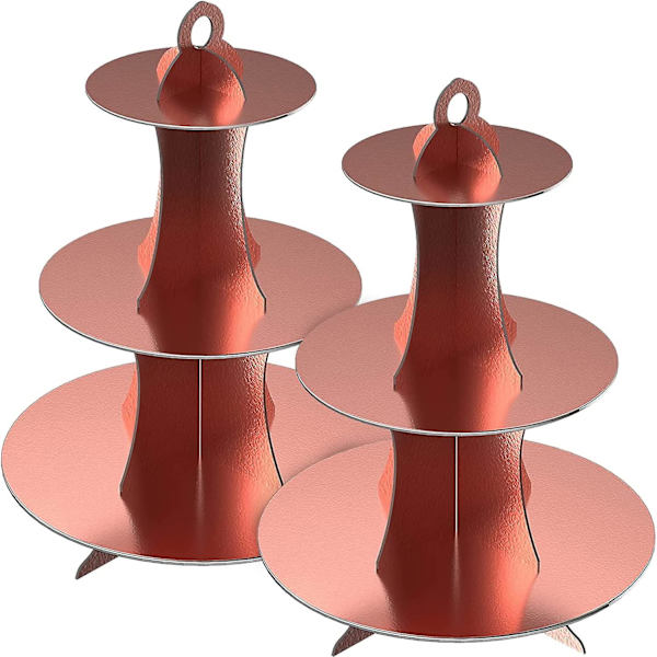 2-pack Roséguld Papp Cupcakesställ 3-våningar Dessertställ Runda Cupcakeshållare Torn