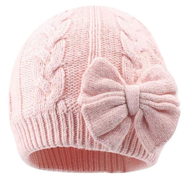 Tykke Strikket Huer Med Iøjnefaldende Sløjfe Vinterhue Balaclava Beanie Hat Light pink