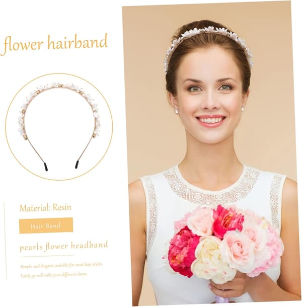 Perleblomsthodebånd for kvinner Håndlaget harpiksperler Blomsterhodebånd Elegant hårtilbehør