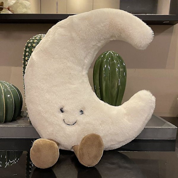 Bedårande Leende Gult Sol Plushie Fylld Söt Plysch Leksak För Barns Sovrum Dekoration Soffa Kast about 30cm white Moon