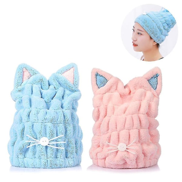 Justerbar Mikrofiber Hårtorkningsmössa Handduk 2-pack
