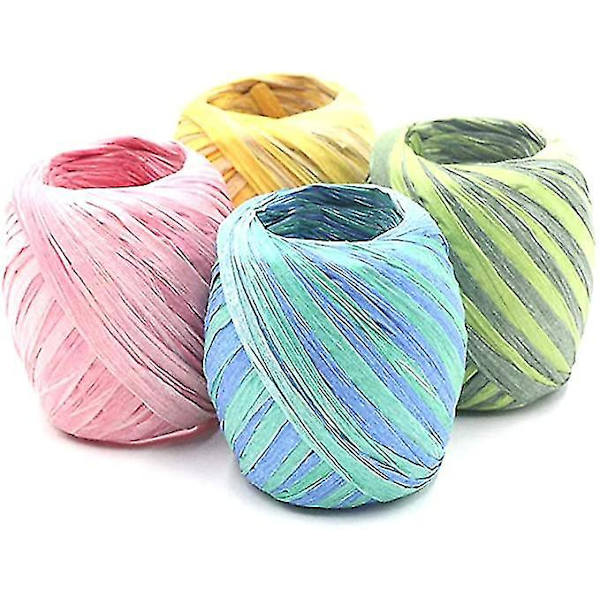 4 Rullaa Luonnollista Värikästä Raffia Nauhaa Käsityölangaa