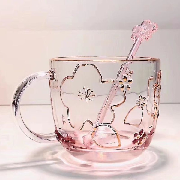 400ml Sakura Glaskop med Kirsebærblomst Relief Vandkop
