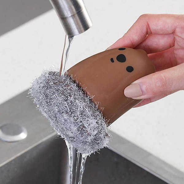 Tvättborste för björnhandtag Utbytbart huvud Pp Återanvändbar Härlig tvättkrukaborste