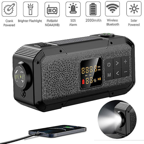 Udendørs Camping Nødradio Solenergi Håndsving Dynamo Radio Bt5.0/fm/am/noaa 2000mah Telefonoplader Powerk Lommelygte Sos BT5.0 Red