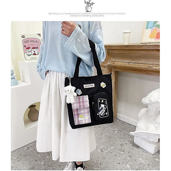 Skoletaske Æstetisk Sød Ita Tasker Crossbody Preppy Tote Taske Kawaii Rygsæk Pung Koreansk Papirvarer (sort, One Size)
