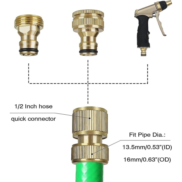 Hageslange Hurtigkobling, Messing Hageslangekobling, 1/2 Tommer Utvidbar Hageslangekran Kobling, Hageslange Rørkran Adapter F