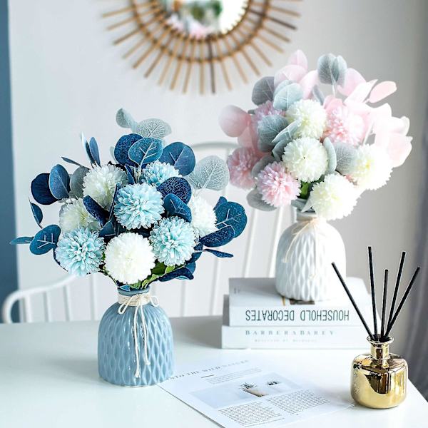 Kunstige Silkeblomster Hortensia Buket, Kunstige Blomster og Blade, Plastikblomster Arrangement Uden Vase Til Bryllup Hjem Kontor Dekoration Blue-White