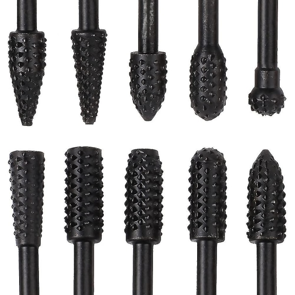 Roterende Burr-sett 1/4\" 6mm Fil Rasp Bor Bits Svarte Roterende Wolframkarbid Burr