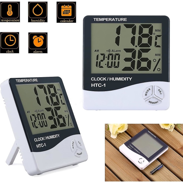 1 pakkaus LCD digitaalinen kosteusmittari lämpömittari lämpötila kosteusmittari sisäkello -50 C