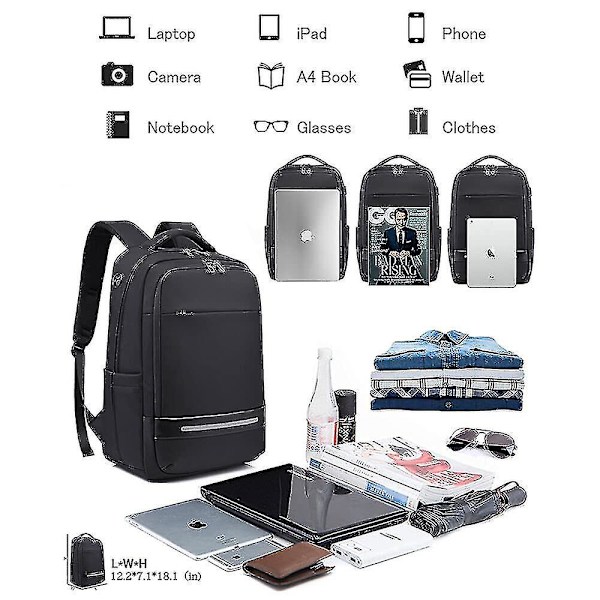 Laptop Ryggsäck 17 Tum Stor Kapacitet Vattentät Anti-Stöld Notebook Med USB Laddningsport Multifunktionell Ryggsäck Resa Affärer College Flicka A-y