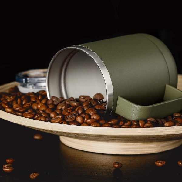 Kaffekrus i rustfrit stål med håndtag - dobbeltvægget vakuumkop med låg til varme kolde drikke Army Green