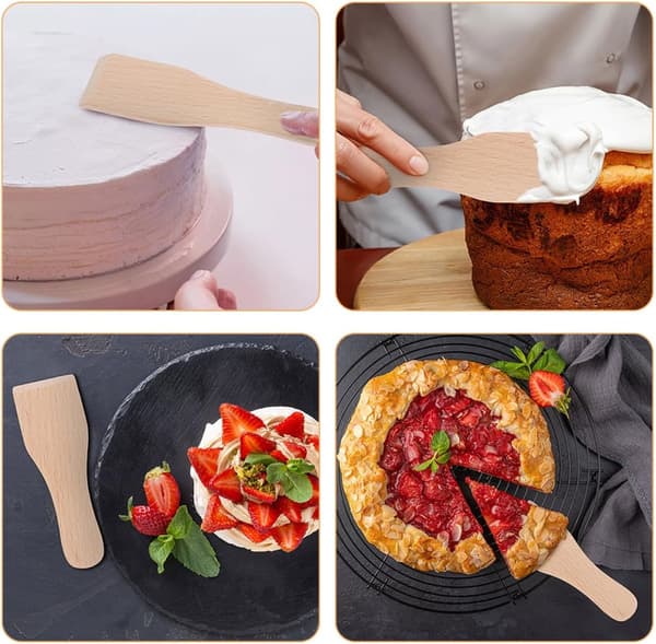 3 stk. trespatelsett for dessertlaging og bakerier, sterk kremsskraper i tre
