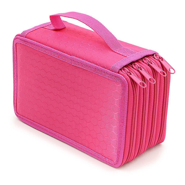 Fack Case Handy 4-lagers blixtlås Färgad pennhållarväska Stor kapacitet 72 fack för (1st, rosa färg)